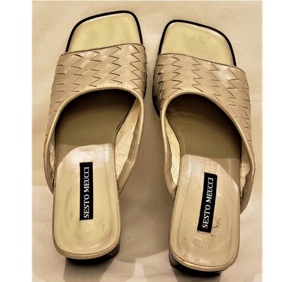 Sesto Meucci Italy Slides Comfort Sandals Size-9M Tan Woven Leather - Picture 7 of 8